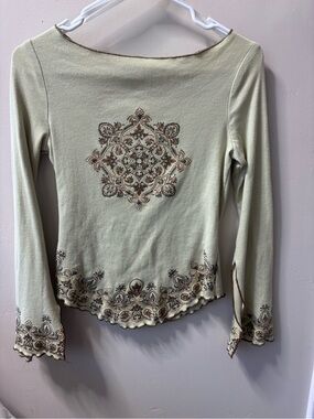 Embroidered long  Long-Sleeve bell / butterfly sleeve Women's Top